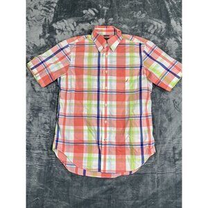 Nautica Plaid Button-Down Short Sleeve Shirt Wrinkle Resistant Multi-Color Check